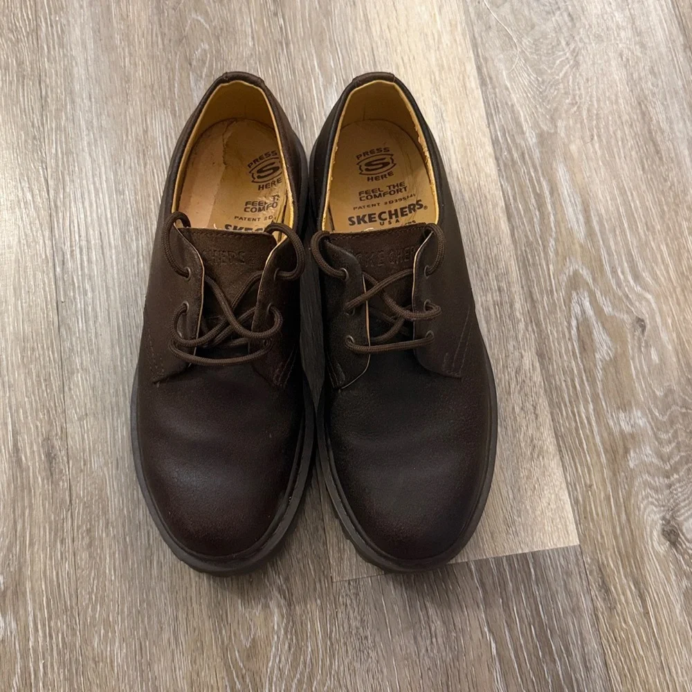 Skechers Oxford Brown leather Chunky 90's Style Y2K Shoes Size 9 vintage